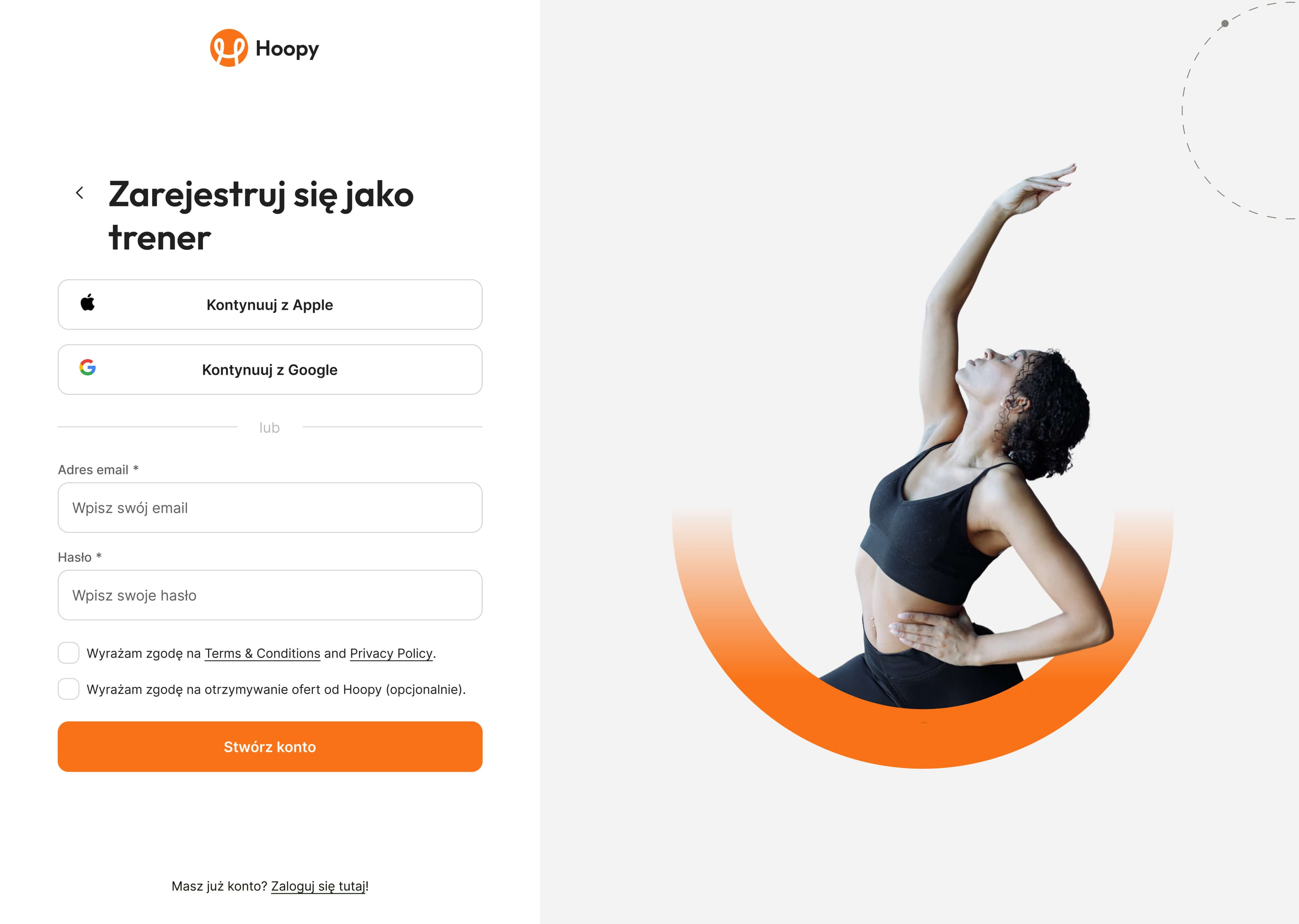 Hoopy Sign up page presentation